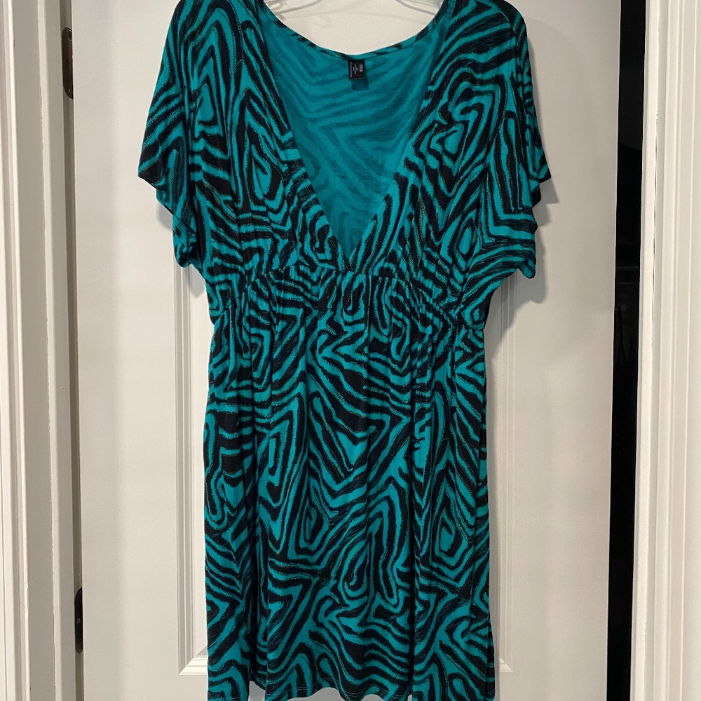 Teal and Black Print Dress